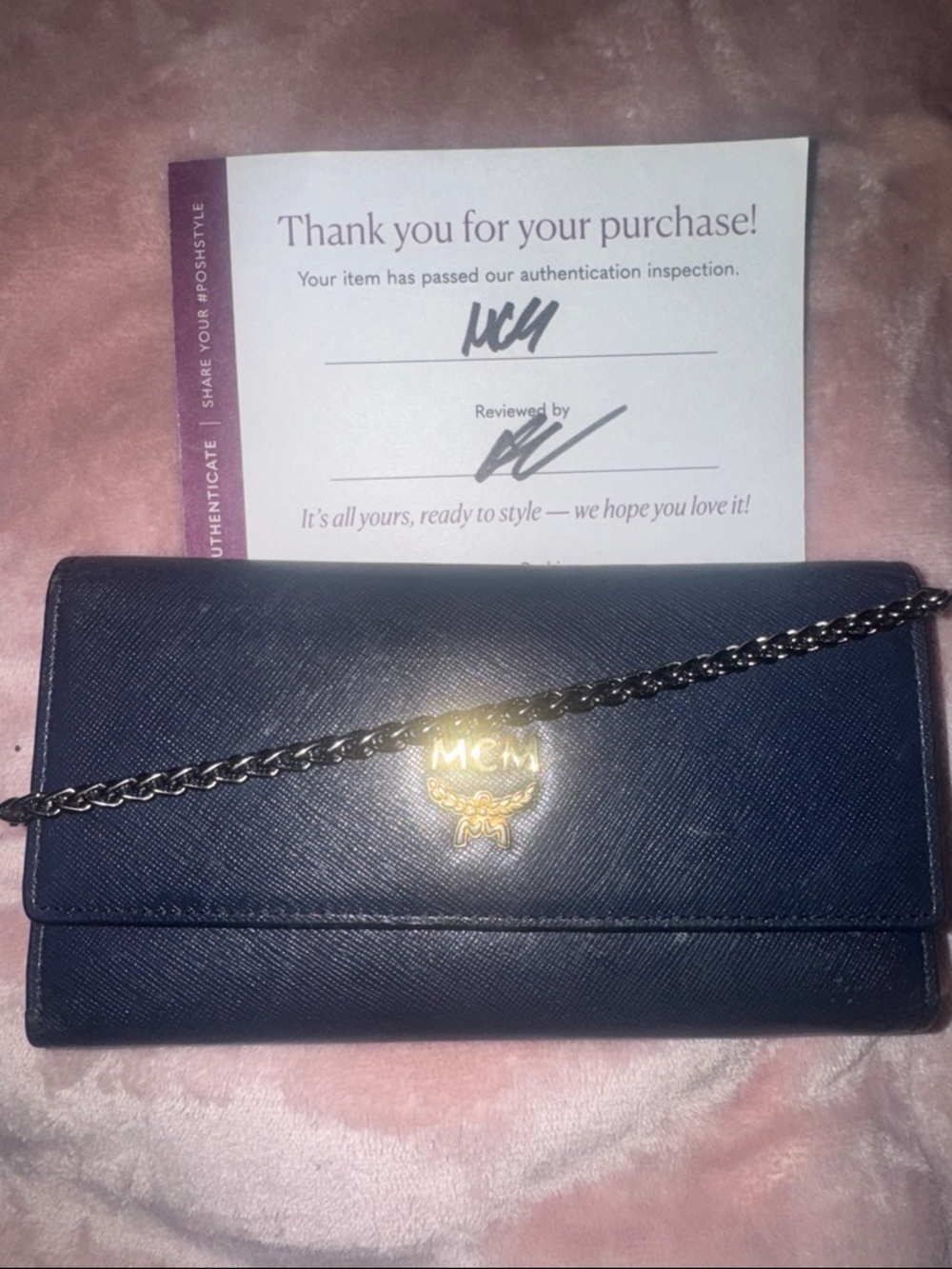 MCM Navy Blue Leather Wallet on chain EUC - Picture 11 of 11
